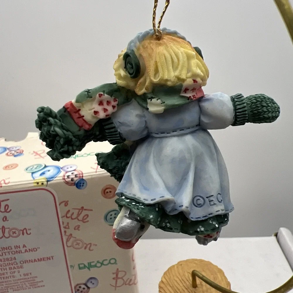 Vintage Enesco Skating Hanging Ornament With Base 142824 Cute As A Button In Box